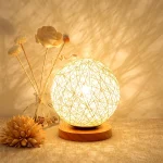 Nordic Rattan Ball LED Night Light, Dimmable USB Bedside Table Lamp, Starry Eye-Caring Decor Gift for Bedroom Homestay