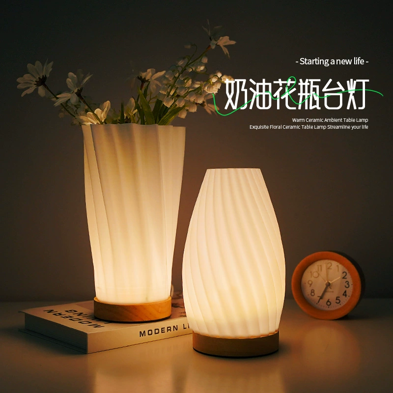 O1CN01HH8MFk1Do2jceMMq1_!!2201207670262-0-cib.jpg_ 3D Printed Cream Style Table Lamp, Retro Vase Shape Remote Control Bedside Night Light for Bedroom Study Sleep Ambience Decor - Image 1