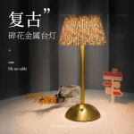 Pleated Touch Control Rechargeable Eye-Caring Table Lamp, Metal Luxury Creative Night Light for Bedroom Student Study - Image 2