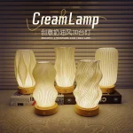 Ins Cream Style 3D Print Touch Dimmable Desk Lamp, Rechargeable Bedside Night Light Vase Lamp for Bedroom Study