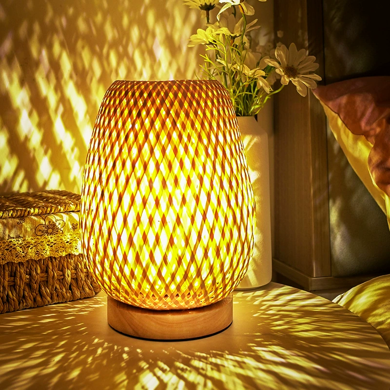 O1CN01uuH2o51Do2icRKAkW_!!2201207670262-0-cib.jpg_ Wabi Sabi Bamboo Wood Table Lamp, Japanese Retro Woven Bedside Night Light, Nordic Ins Decor Lamp for Bedroom Homestay - Image 1