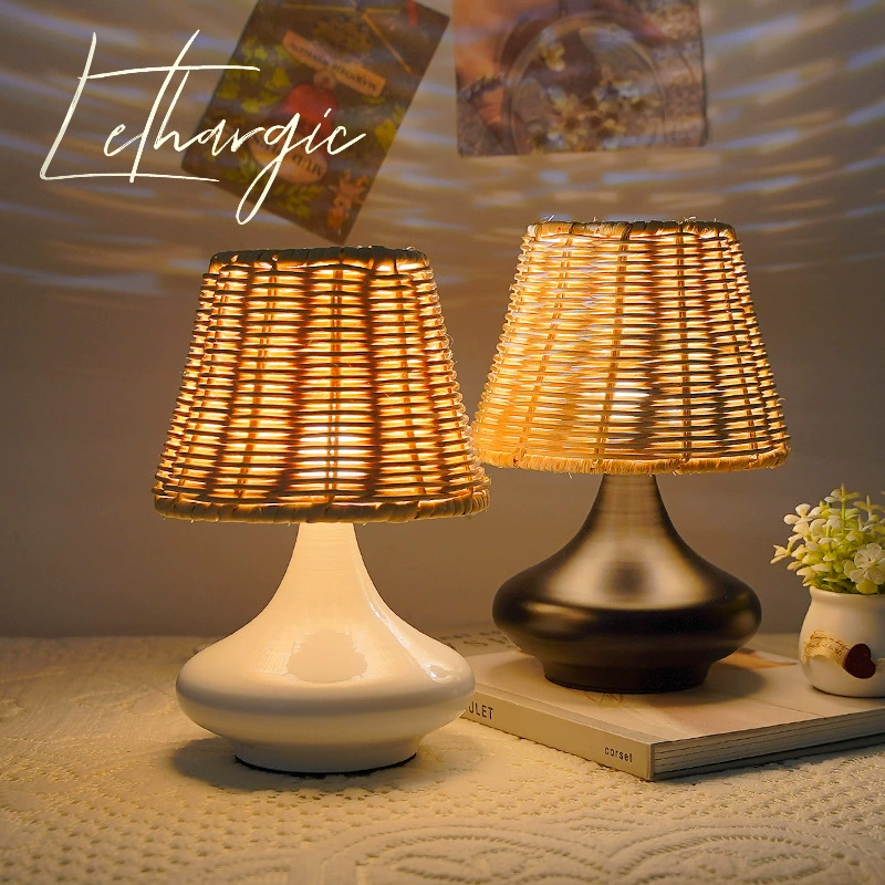 O1CN01vTul3q1Do2lL2Oy8X_!!2201207670262-0-cib.jpg_ Wabi Sabi Bamboo Woven Table Lamp, Retro Zen Rural Ambience Bedside Night Light for Bedroom Tea Room Study Homestay - Image 1